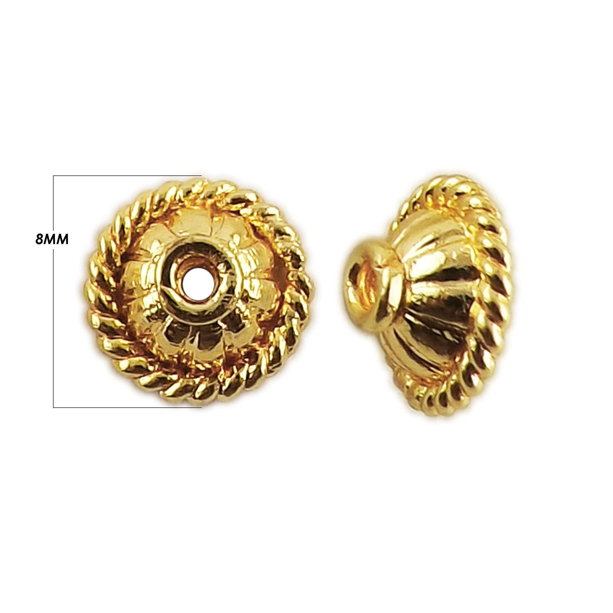 Elegant 18K Gold Overlay Over Copper textured round bead cap, handcrafted artisan jewelry finding from India for necklaces and bracelets