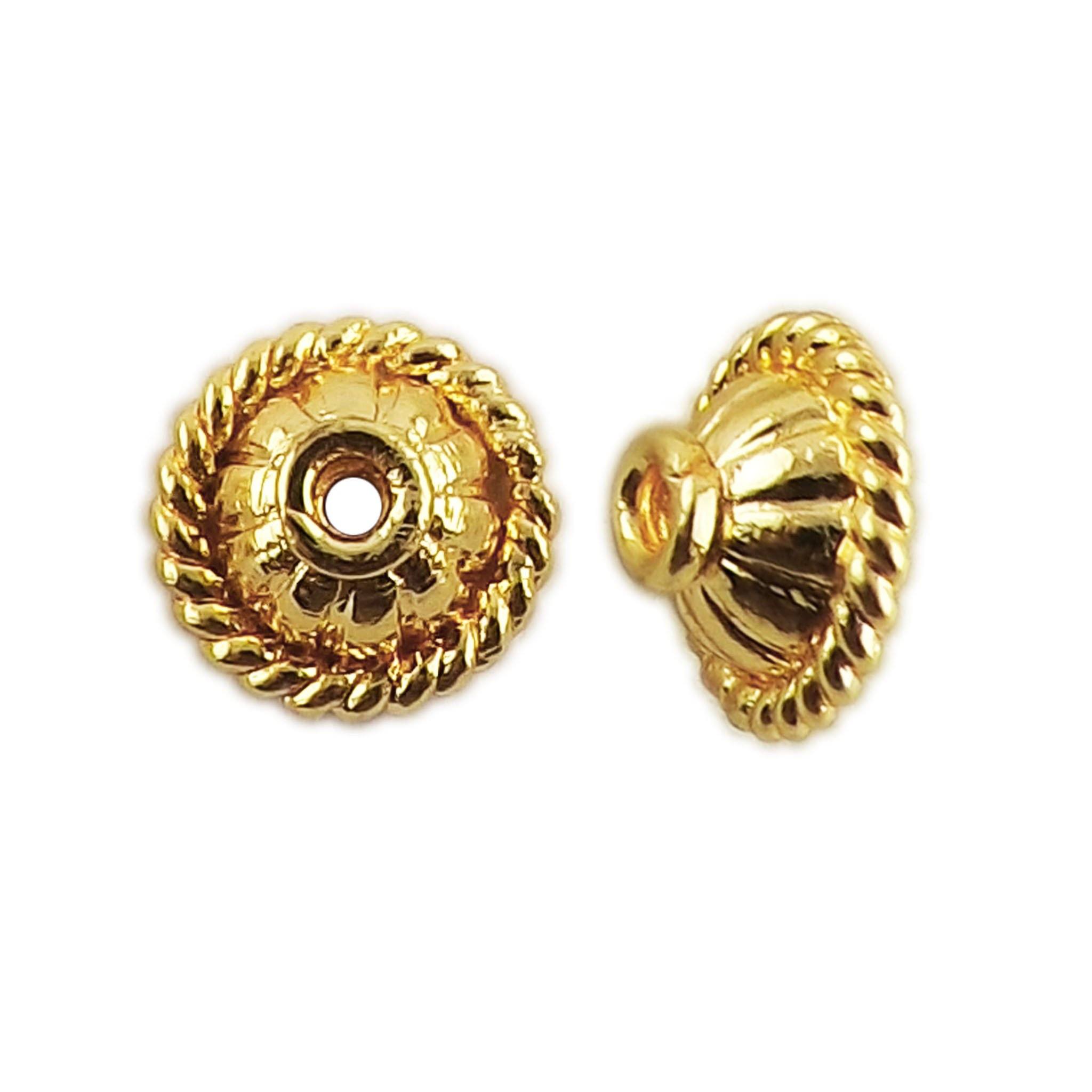 Elegant 18K Gold Overlay Over Copper textured round bead cap, handcrafted artisan jewelry finding from India for necklaces and bracelets