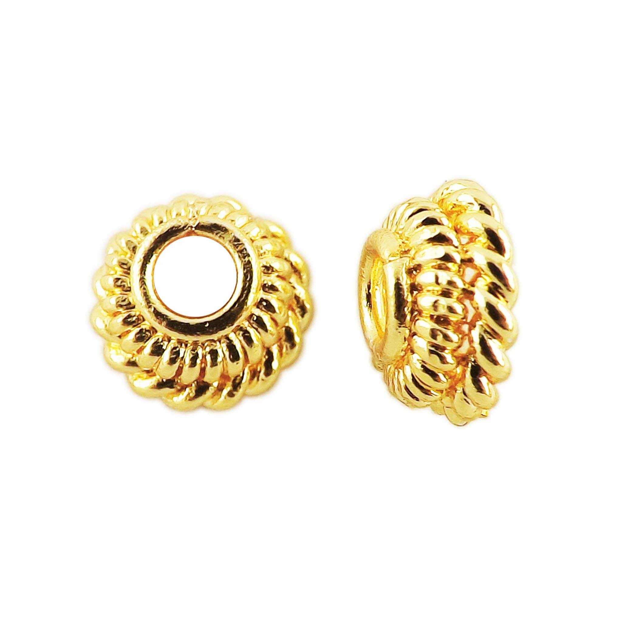 Elegant 18K Gold Overlay Over Copper rope pattern round bead cap, handcrafted artisan jewelry finding from India for necklaces and bracelets
