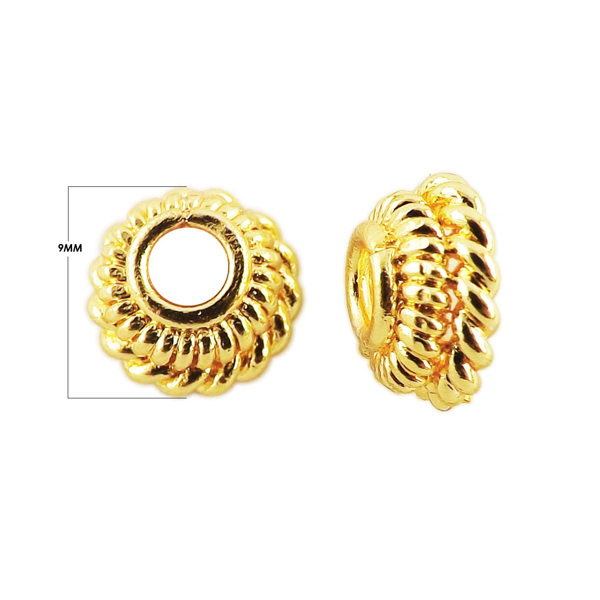 Elegant 18K Gold Overlay Over Copper rope pattern round bead cap, handcrafted artisan jewelry finding from India for necklaces and bracelets