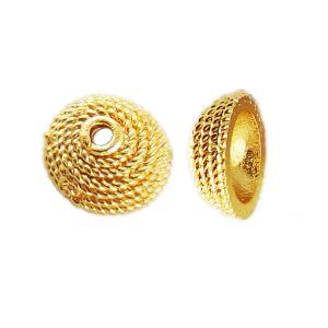 Elegant 18K Gold Overlay Over Copper spiral texture round bead cap, handcrafted artisan jewelry finding from India for necklaces and bracelets
