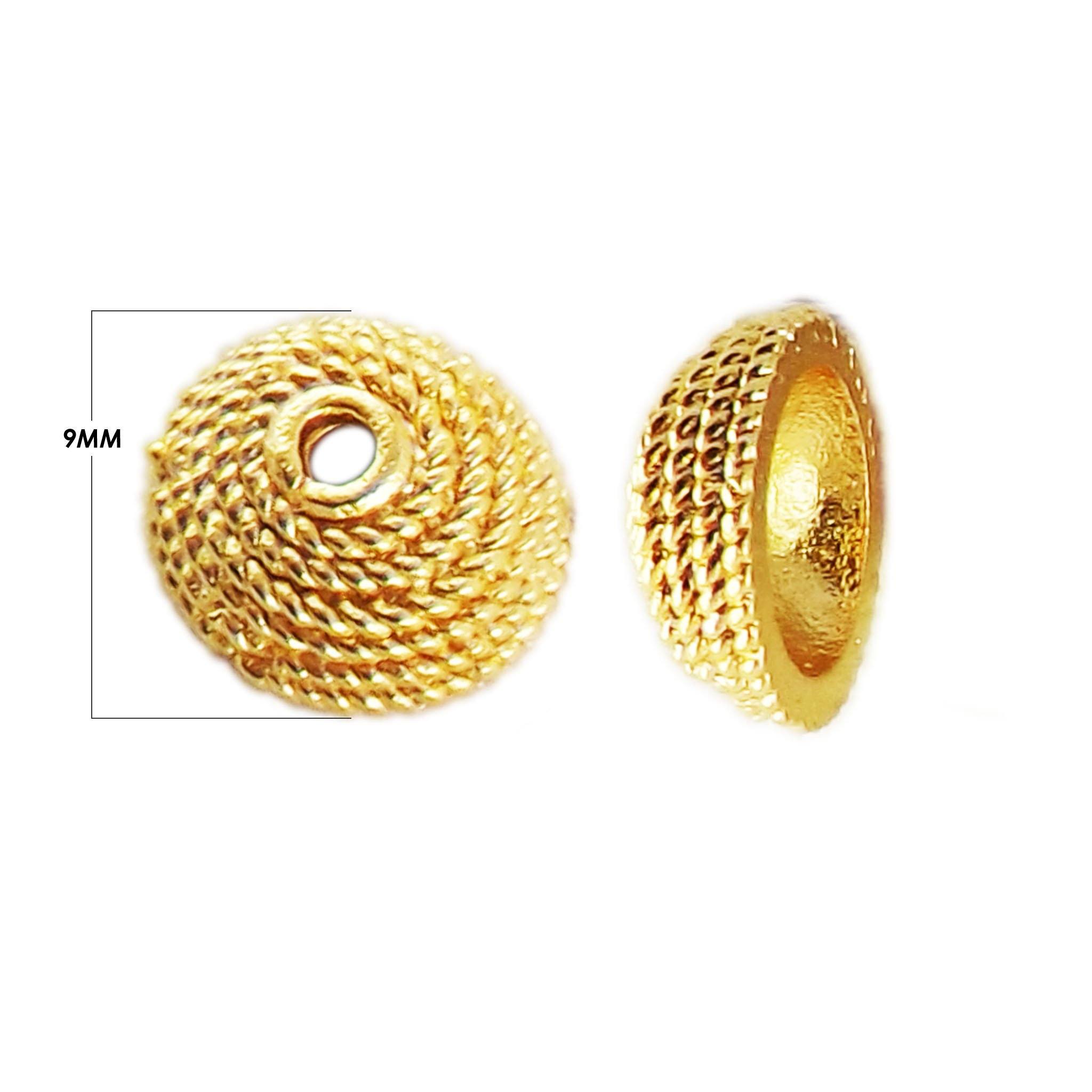 Elegant 18K Gold Overlay Over Copper spiral texture round bead cap, handcrafted artisan jewelry finding from India for necklaces and bracelets