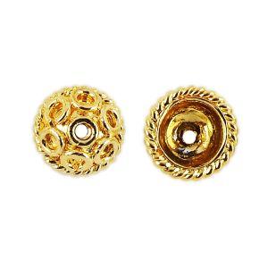 Elegant 18K Gold Overlay Over Copper openwork floral bead cap, handcrafted artisan jewelry finding from India for necklaces and earrings