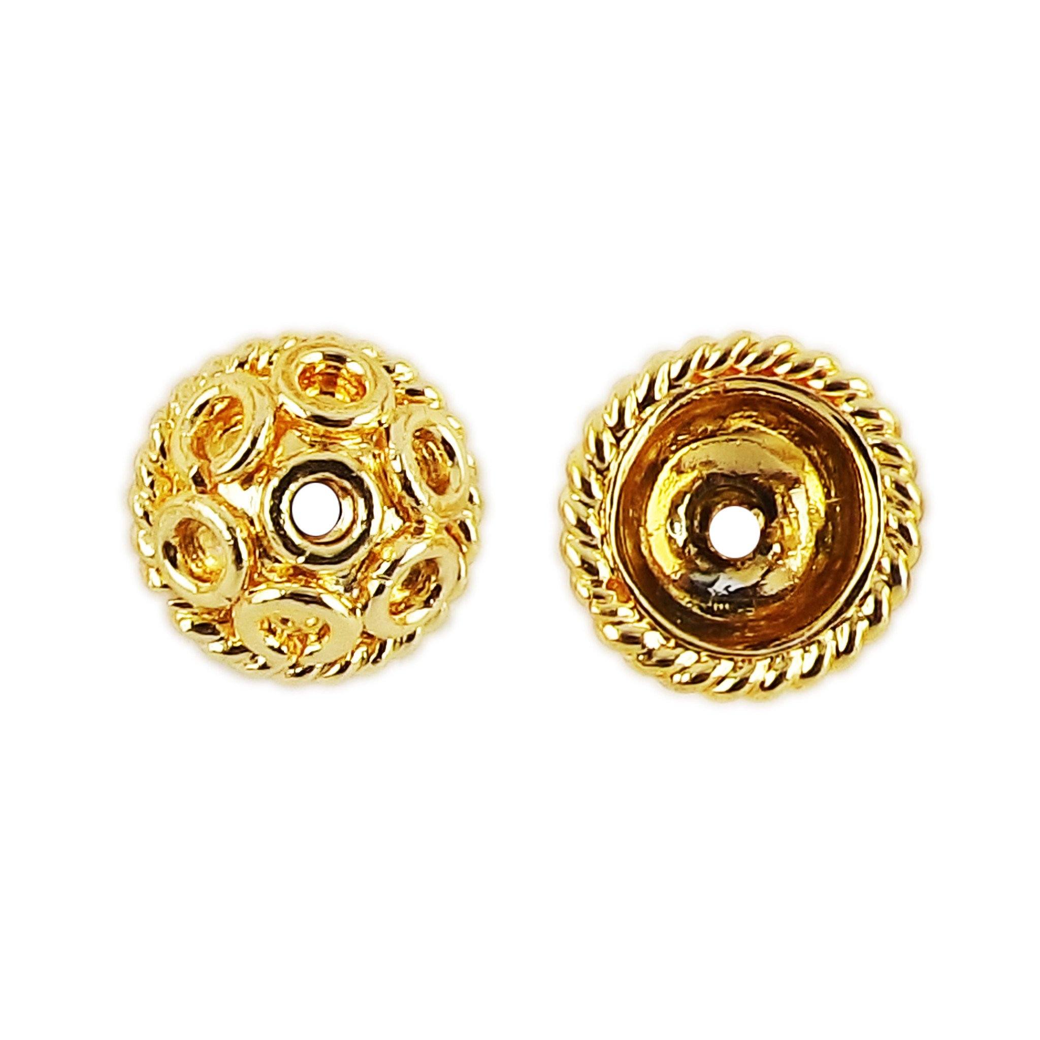 Elegant 18K Gold Overlay Over Copper openwork floral bead cap, handcrafted artisan jewelry finding from India for necklaces and earrings