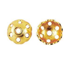 Elegant 18K Gold Overlay Over Copper perforated dome bead cap with circular cutouts, handcrafted artisan jewelry finding from India for necklaces and earrings