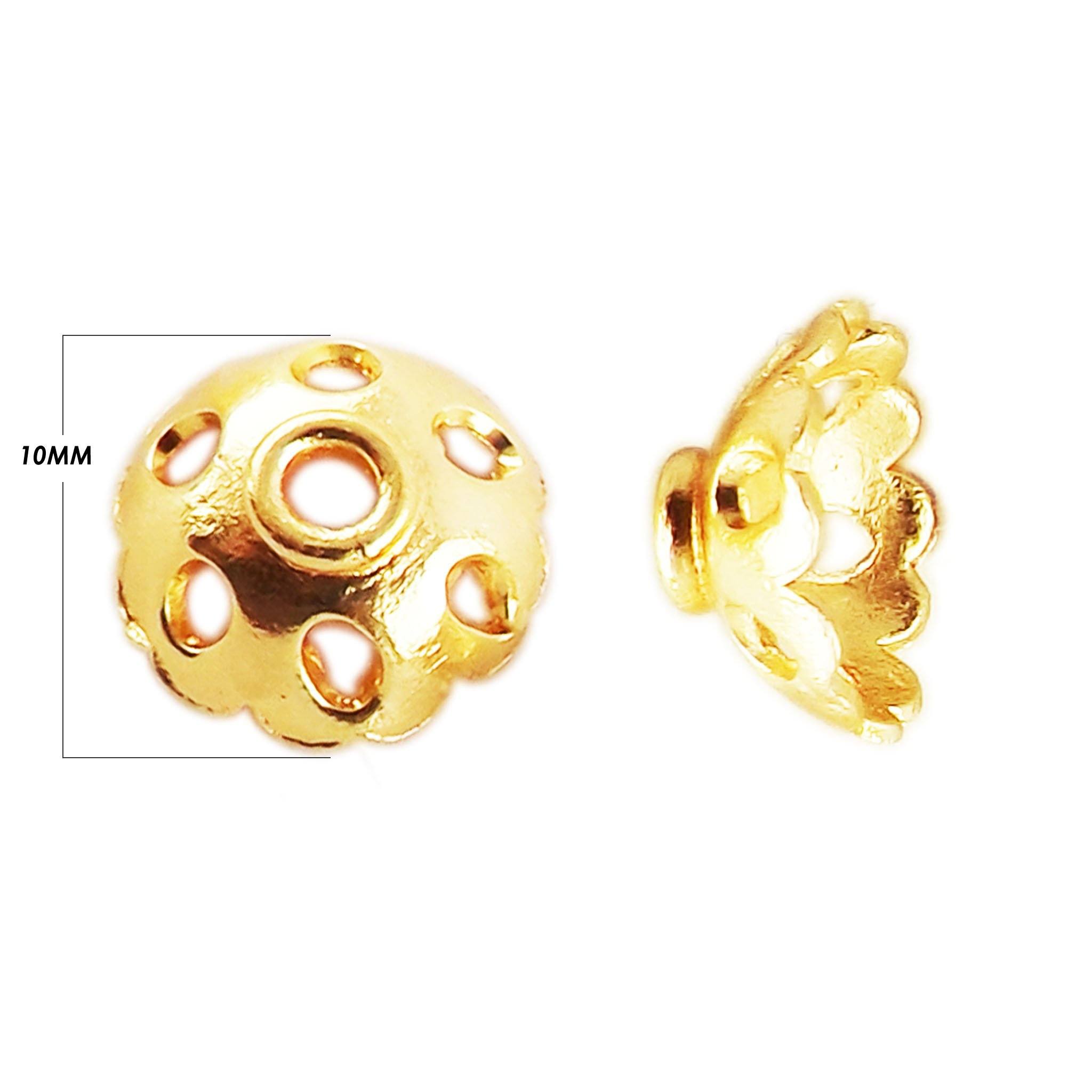 Elegant 18K Gold Overlay Over Copper perforated dome bead cap with circular cutouts, handcrafted artisan jewelry finding from India for necklaces and earrings