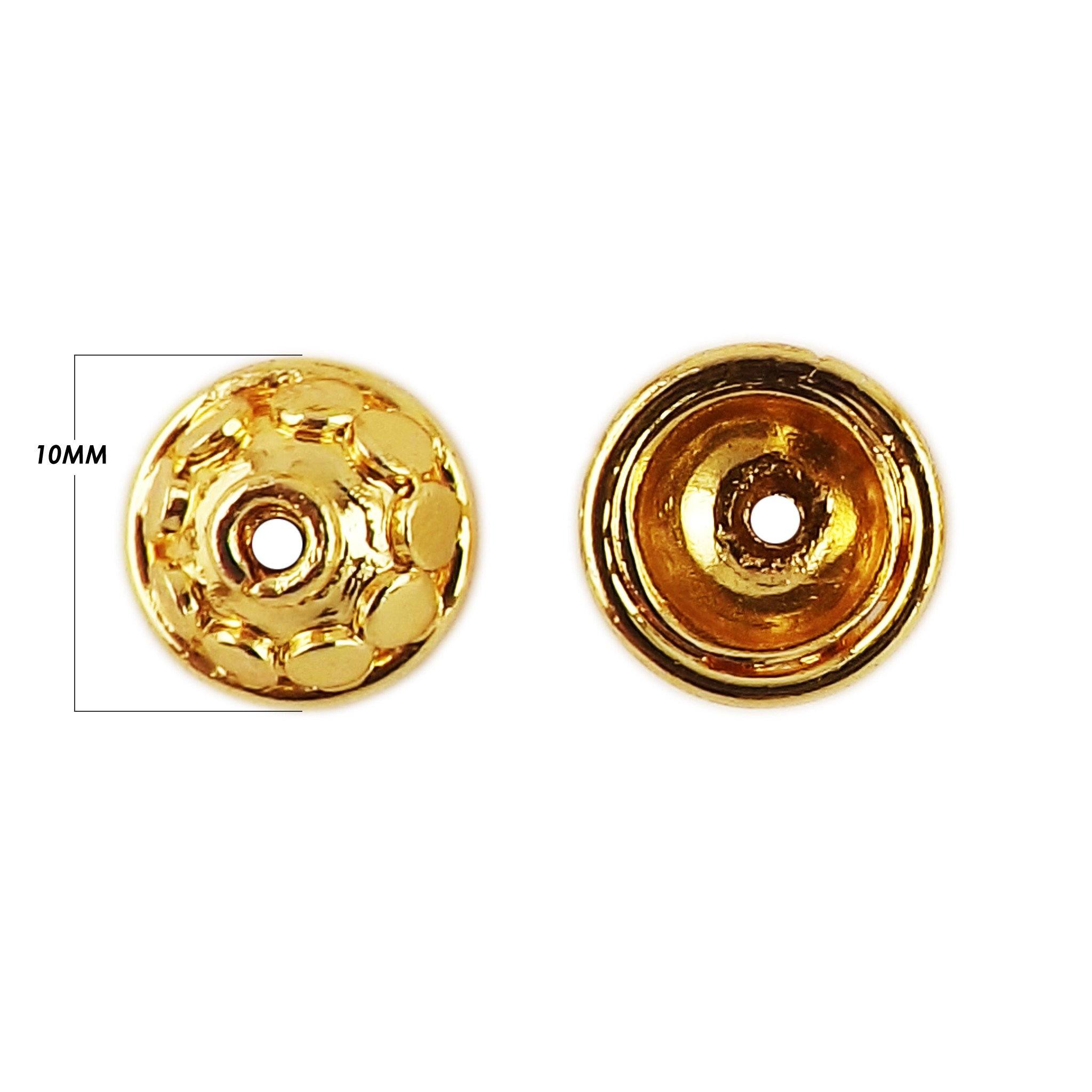 18K Gold Overlay Over Copper decorative circular bead cap with textured gold detailing, handmade jewelry component from India.