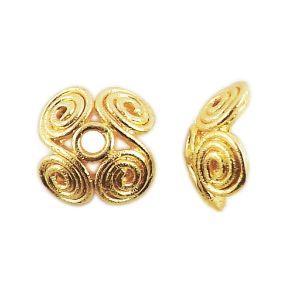18K Gold Overlay Over Copper artistic spiral bead cap with decorative texture, handmade jewelry component from India.