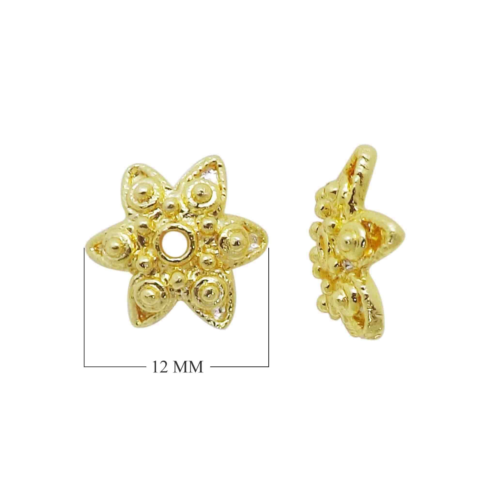 18K Gold Overlay Over Copper floral star bead cap with decorative detailing, handmade jewelry component from India.