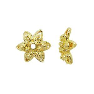 18K Gold Overlay Over Copper floral star bead cap with decorative detailing, handmade jewelry component from India.
