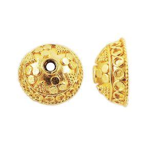 18K Gold Overlay Over Copper textured dome bead cap with hammered dot pattern, handmade jewelry making component from India.
