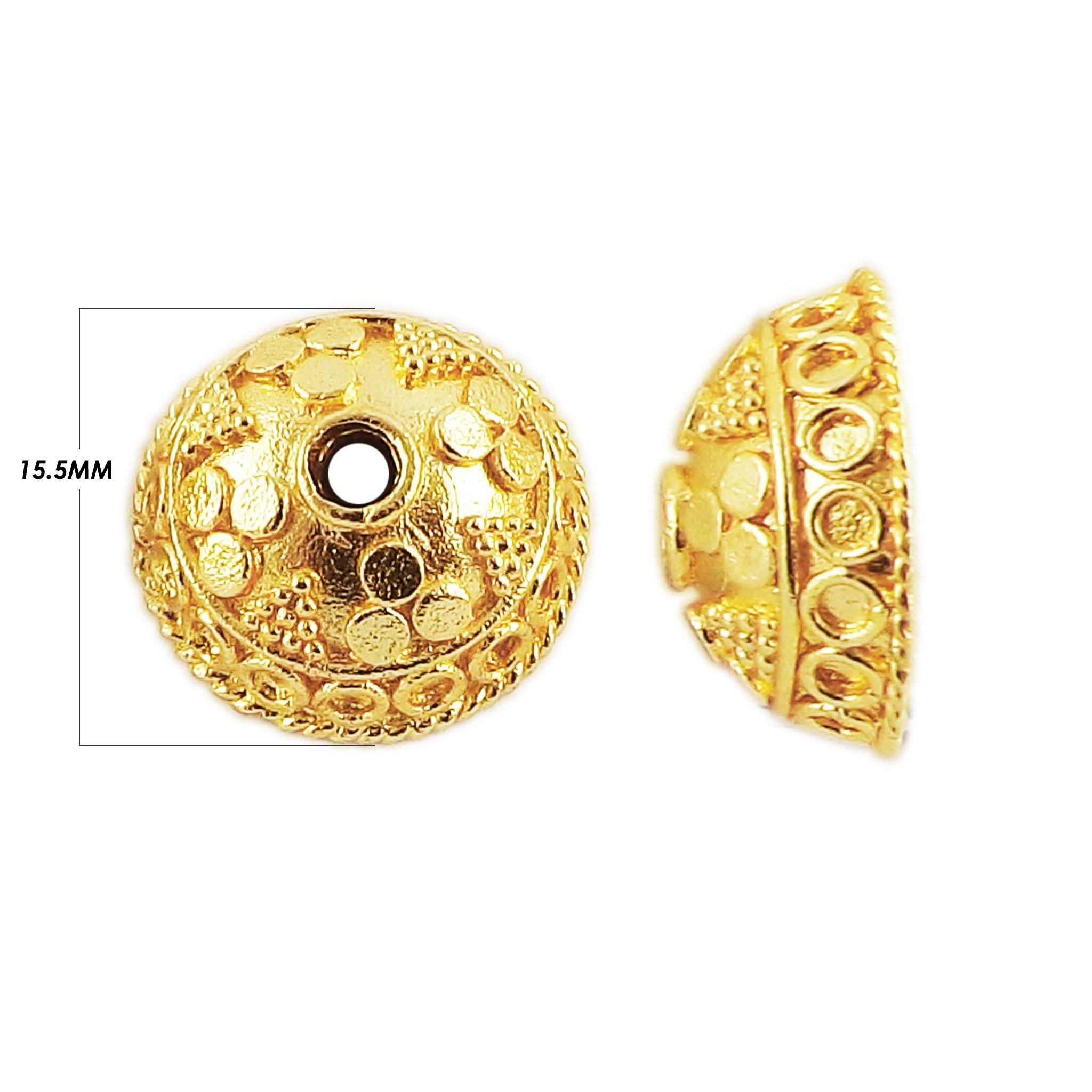 18K Gold Overlay Over Copper textured dome bead cap with hammered dot pattern, handmade jewelry making component from India.