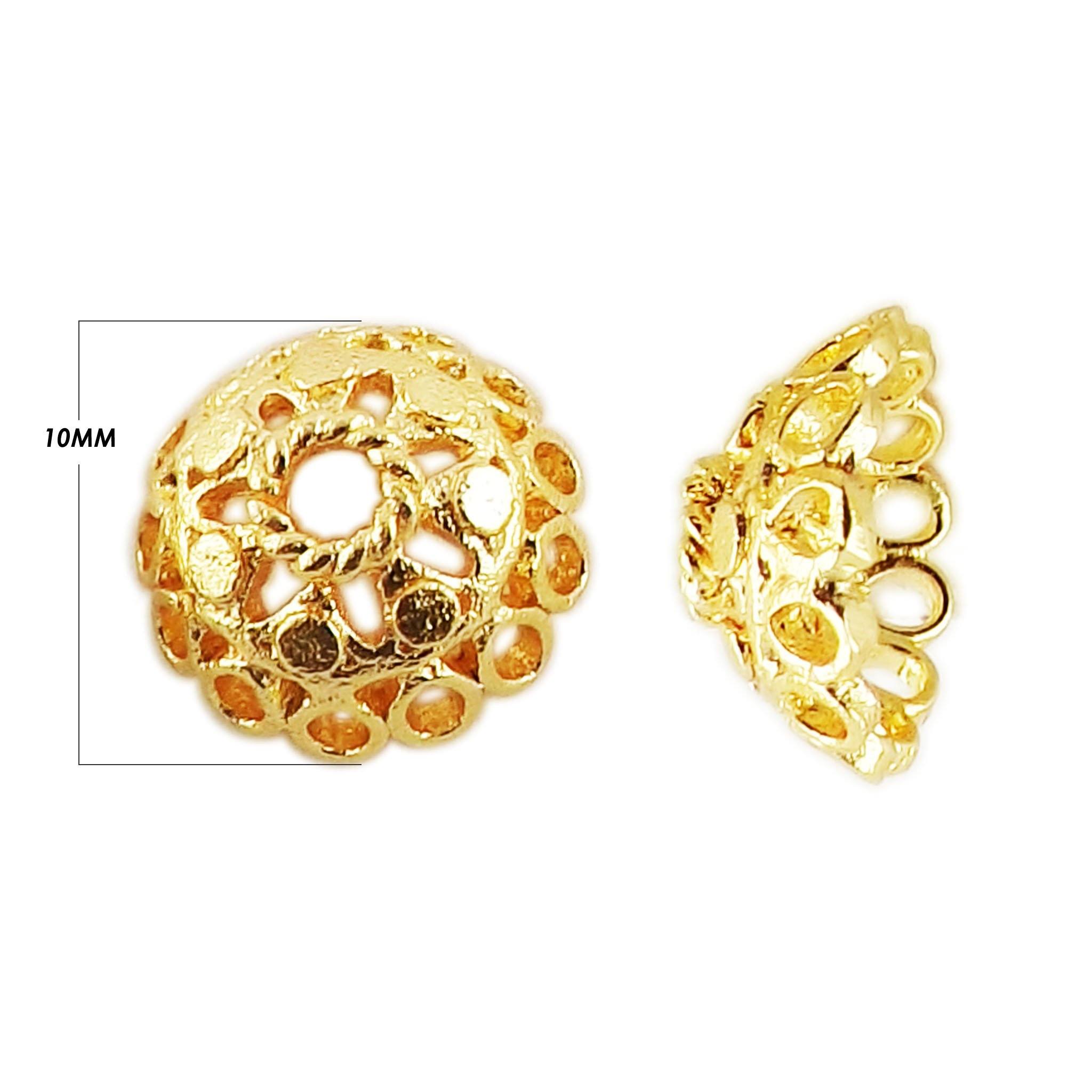 18K Gold Overlay Over Copper cutwork dome bead cap with circular open detailing, handmade jewelry making component from India.