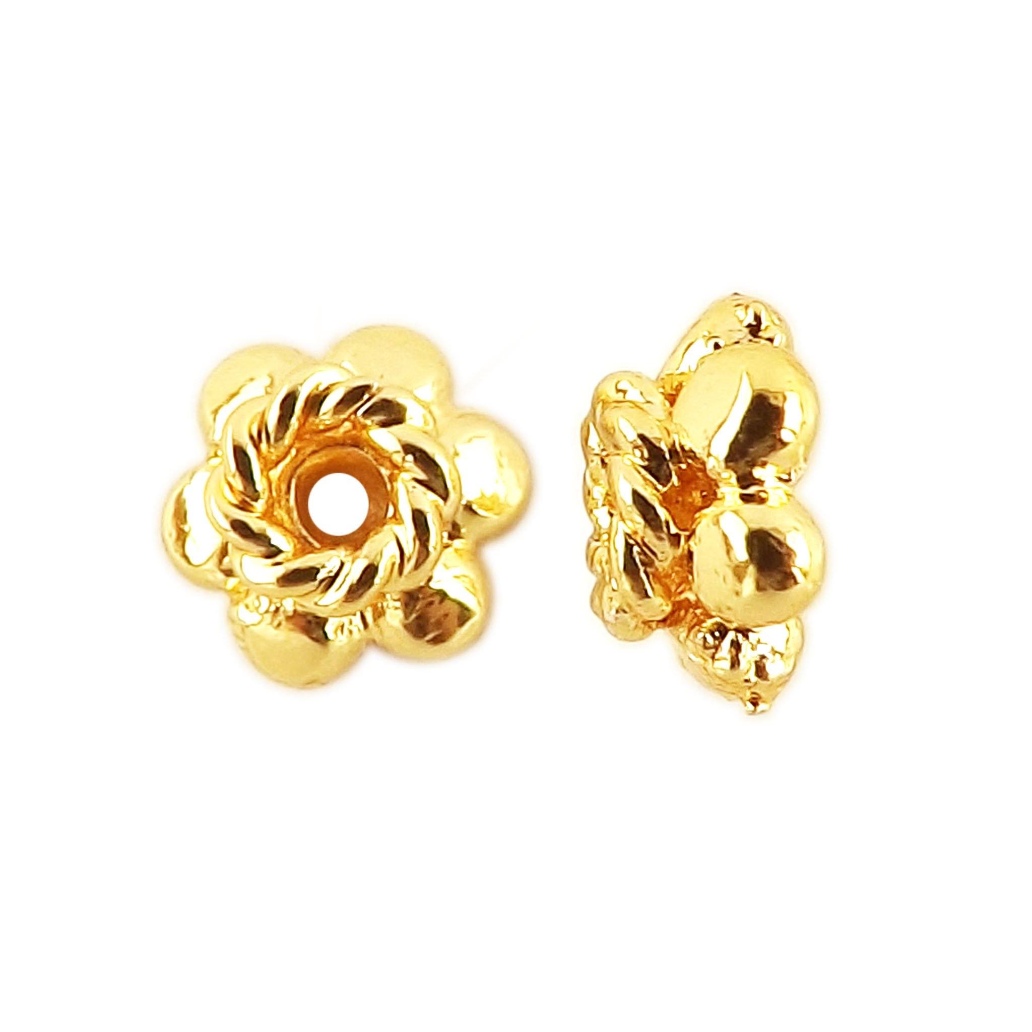 18K Gold Overlay Over Copper flower-shaped bead cap with rounded petals and polished finish, handmade in India.