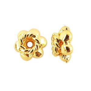 18K Gold Overlay Over Copper flower-shaped bead cap with rounded petals and polished finish, handmade in India.