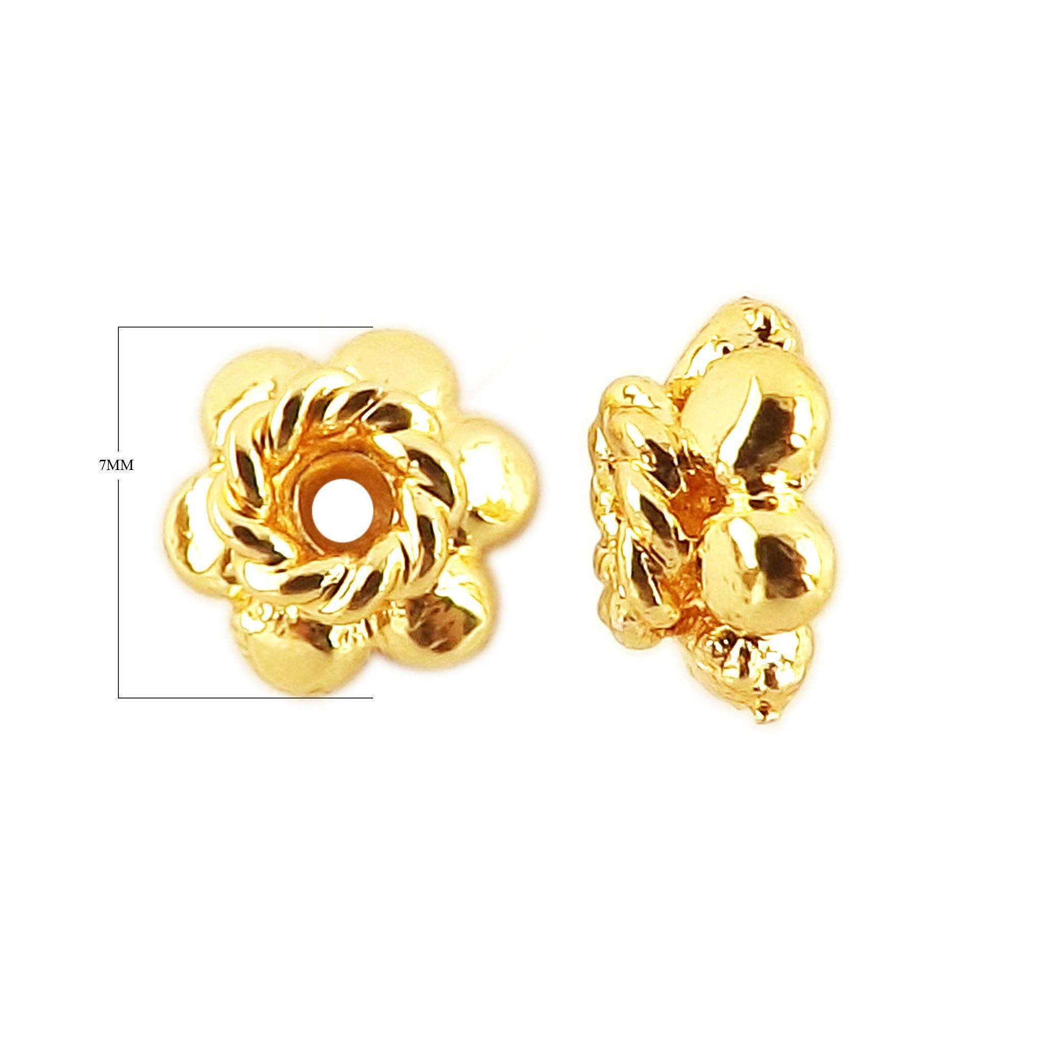 18K Gold Overlay Over Copper flower-shaped bead cap with rounded petals and polished finish, handmade in India.