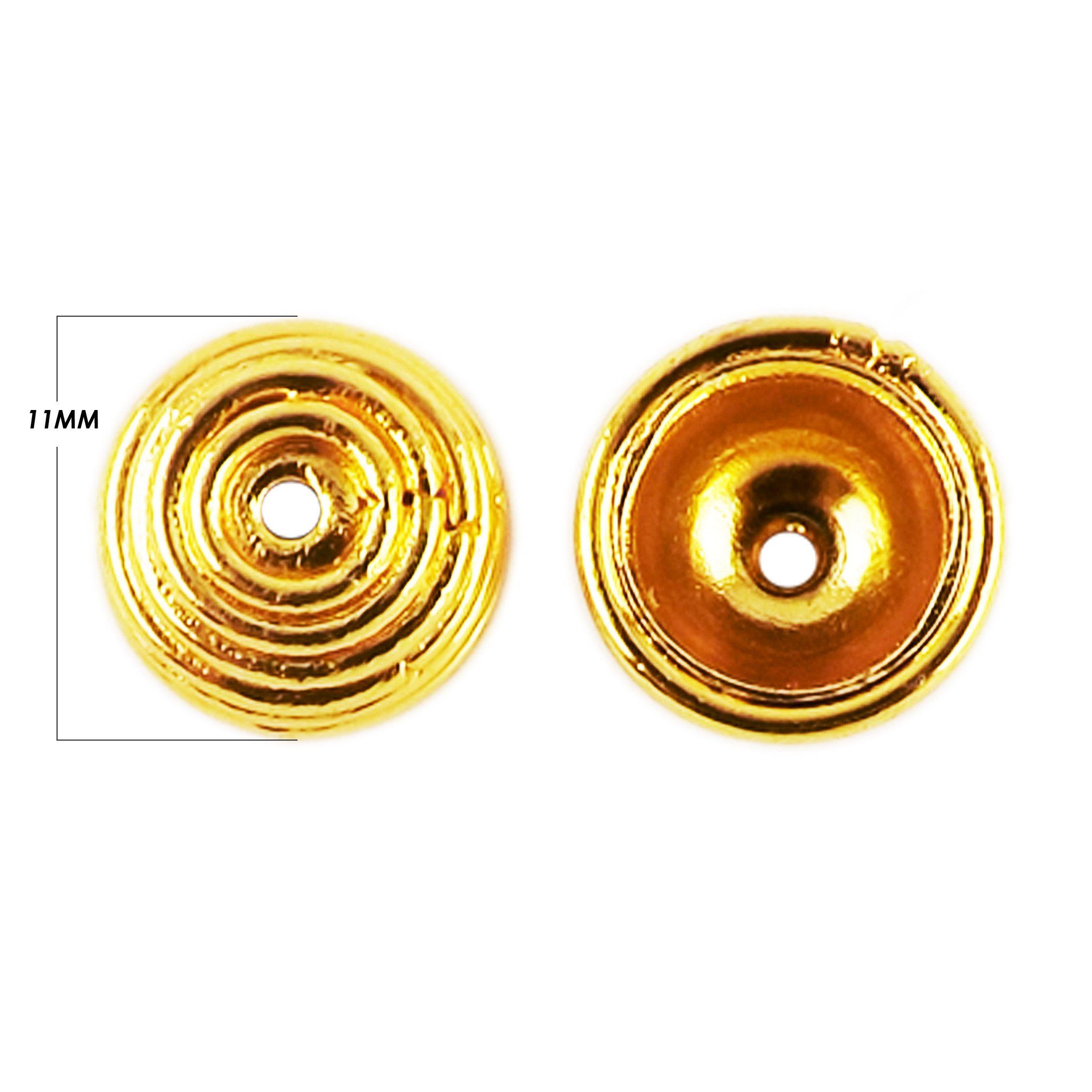 Elegant 18K Gold Overlay Over Copper round disc bead cap with center hole, handcrafted in India