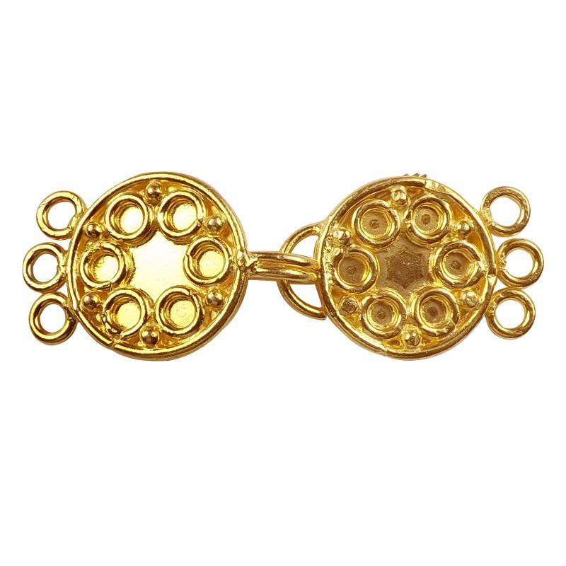 Elegant Double Disc Multi Strand Clasp With 3 Holes Handcrafted In India With 18K Gold Overlay Over Copper For Necklaces And Bracelets