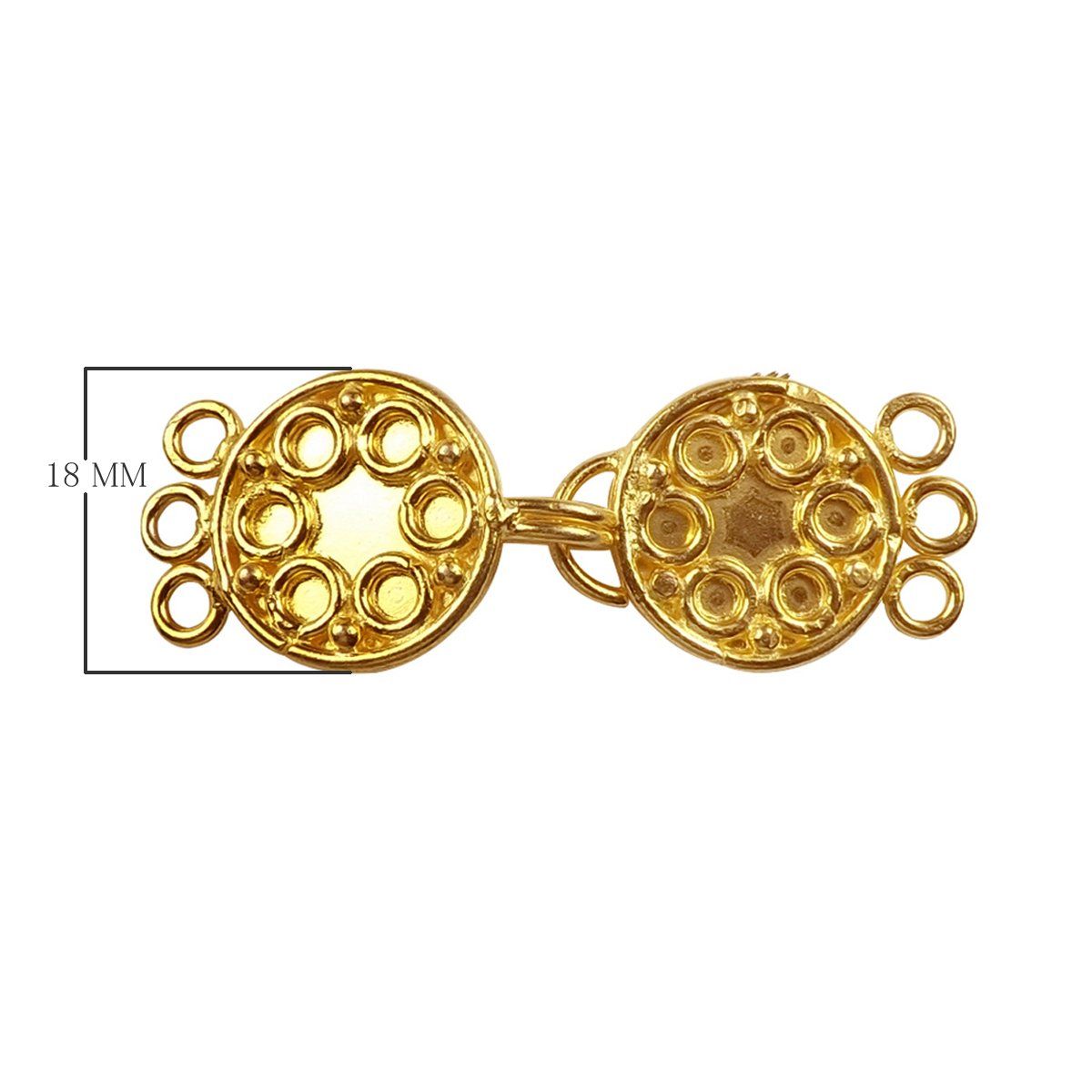 Elegant Double Disc Multi Strand Clasp With 3 Holes Handcrafted In India With 18K Gold Overlay Over Copper For Necklaces And Bracelets