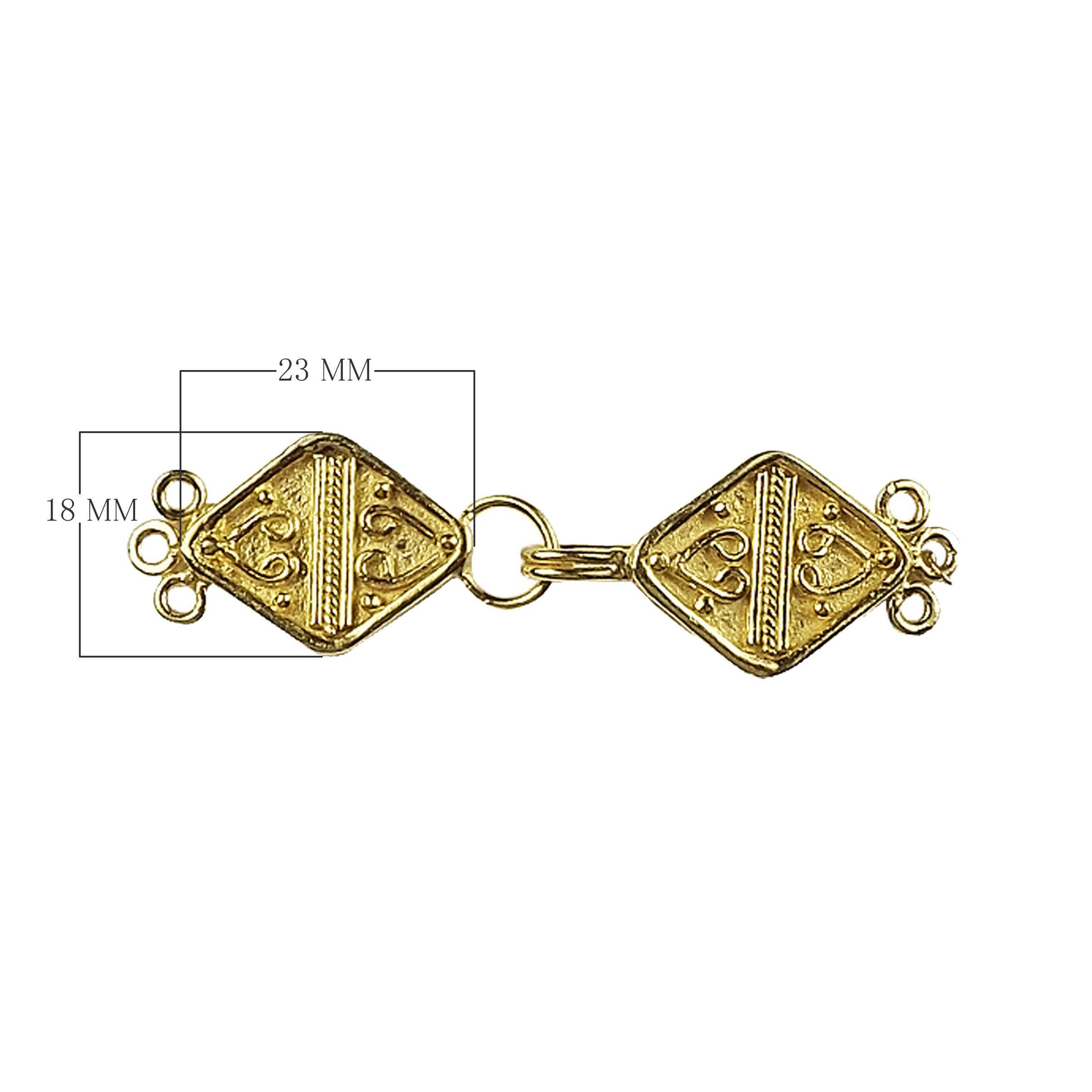 Elegant Multi Strand Clasp With 3 Holes Handcrafted In India With 18K Gold Overlay Over Copper For Necklaces And Bracelets