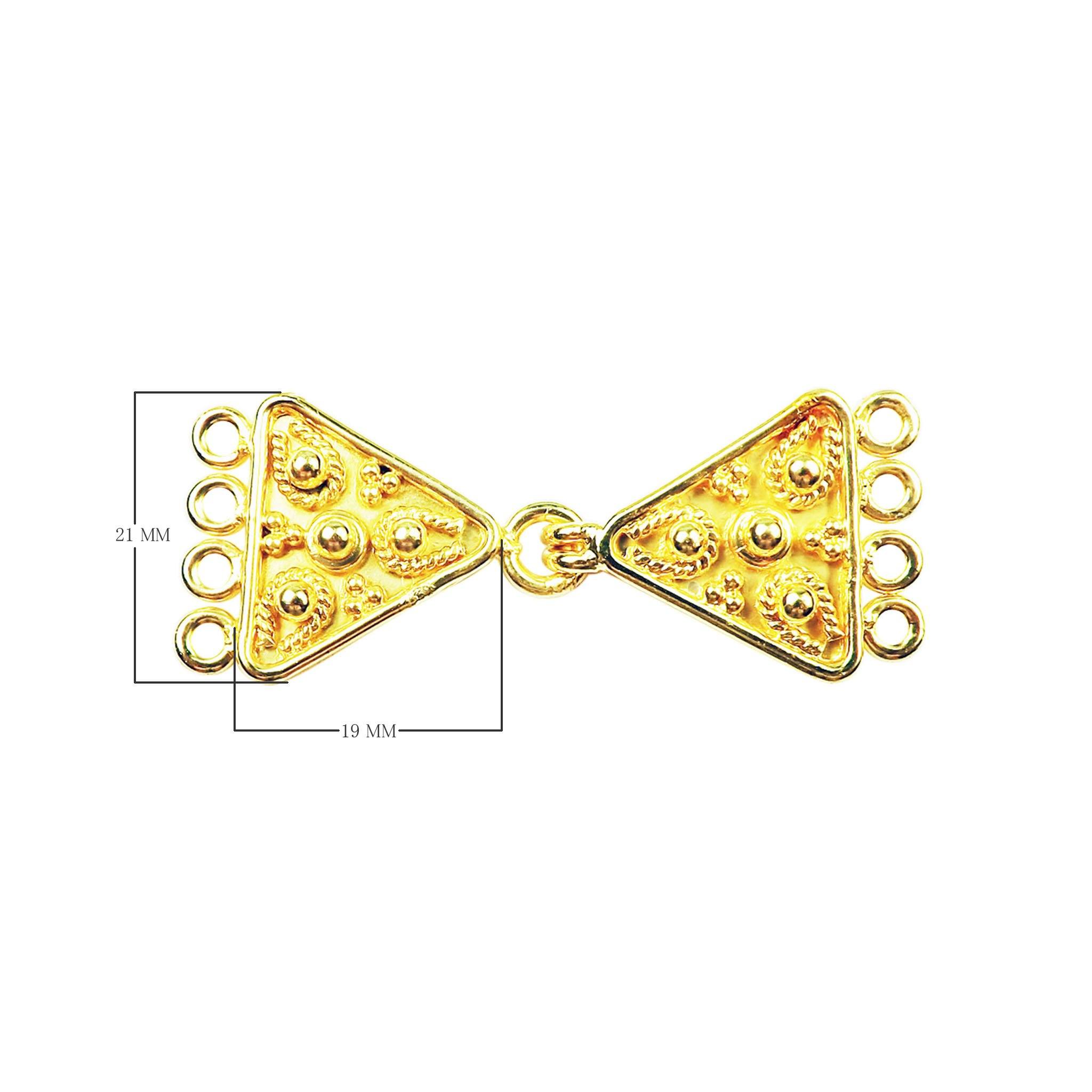 Elegant Triangle Shape Multi Strand Clasp With 4 Holes Handcrafted In India With 18K Gold Overlay Over Copper For Necklaces And Bracelets