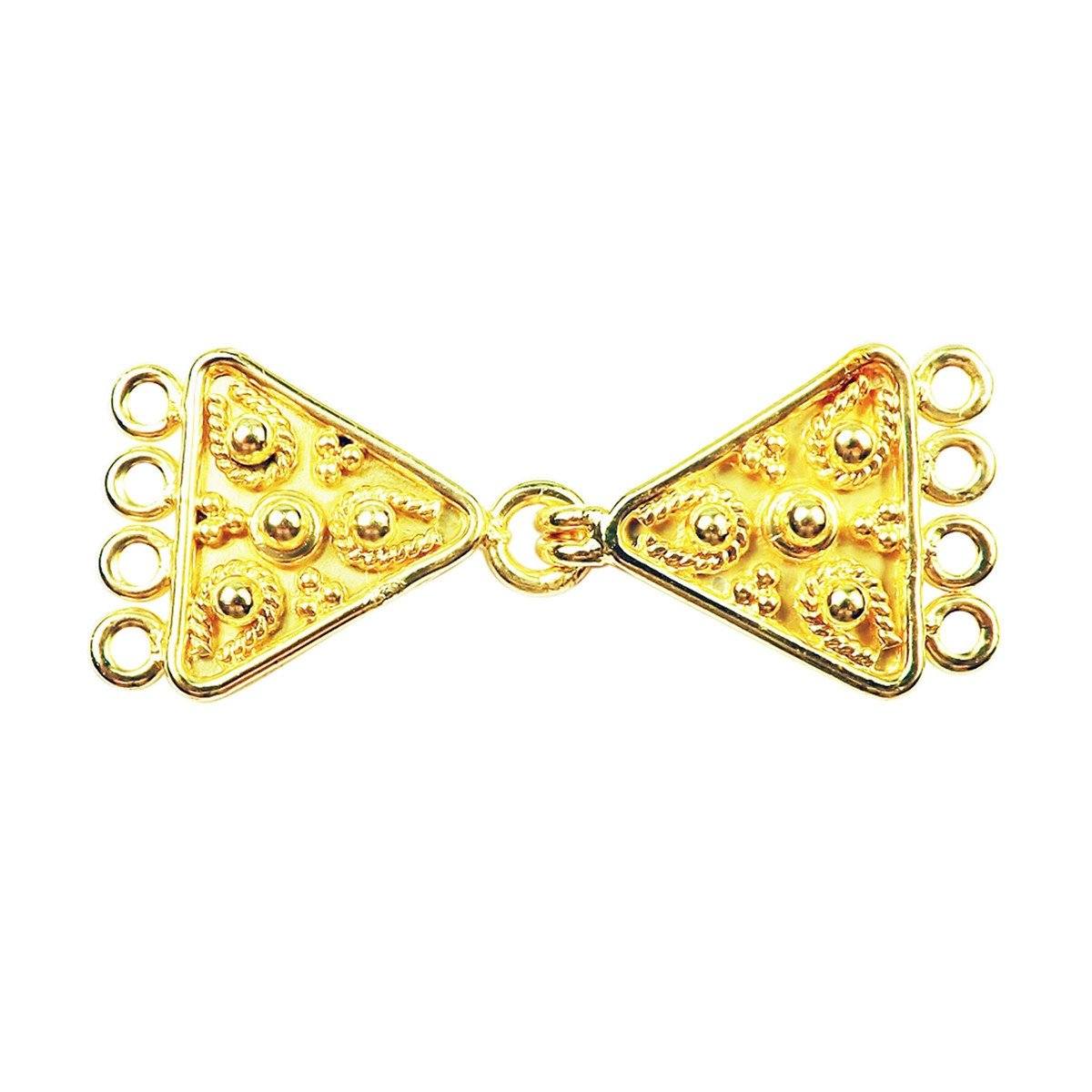 Elegant Triangle Shape Multi Strand Clasp With 4 Holes Handcrafted In India With 18K Gold Overlay Over Copper For Necklaces And Bracelets