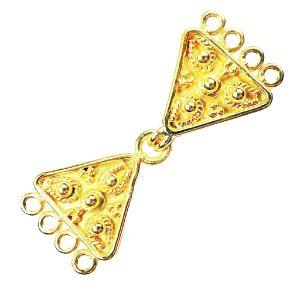 Elegant Triangle Shape Multi Strand Clasp With 4 Holes Handcrafted In India With 18K Gold Overlay Over Copper For Necklaces And Bracelets