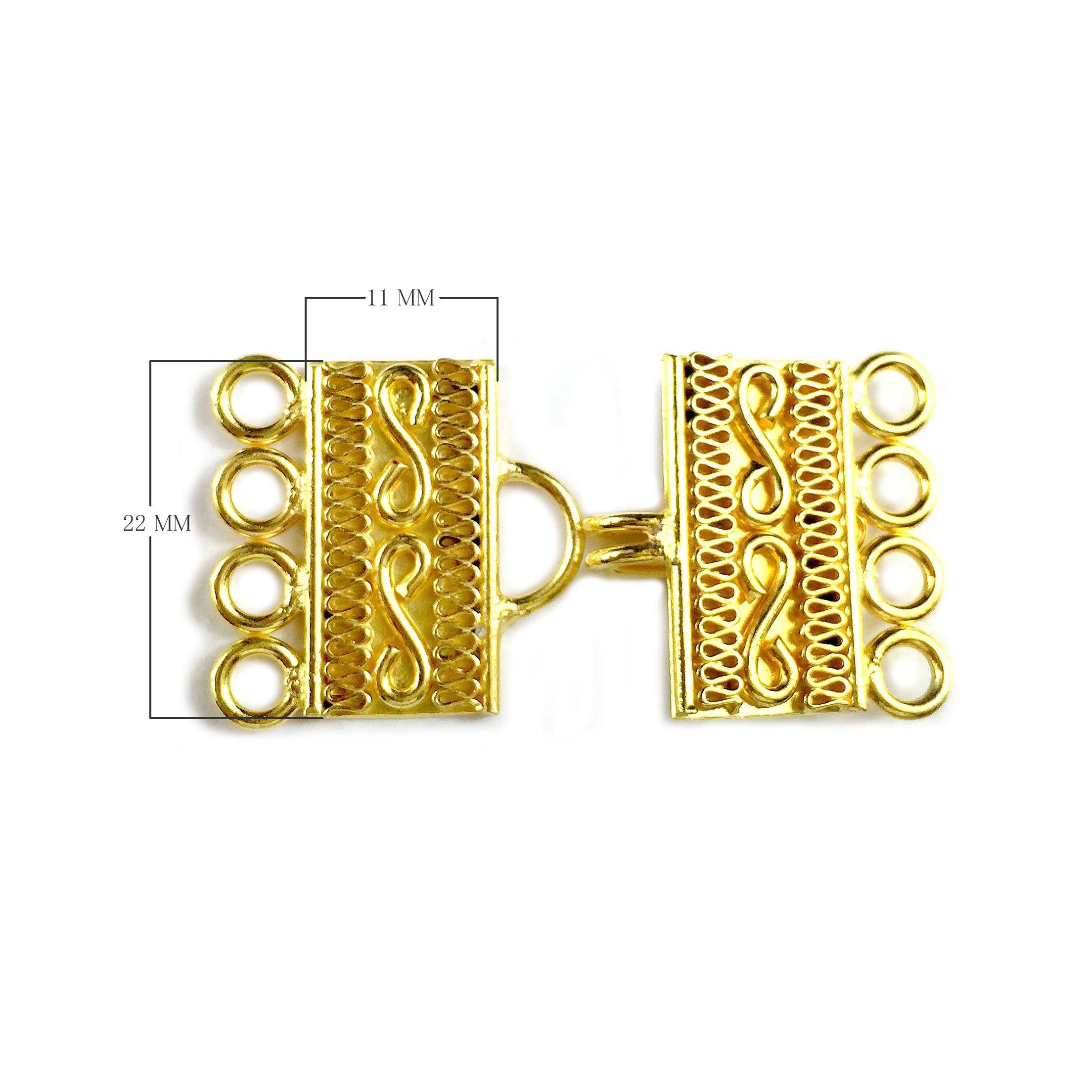 18K Gold Overlay Over Copper handcrafted multi strand clasp with 4 holes from India for jewelry making