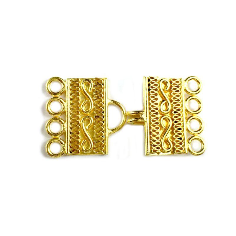 18K Gold Overlay Over Copper handcrafted multi strand clasp with 4 holes from India for jewelry making