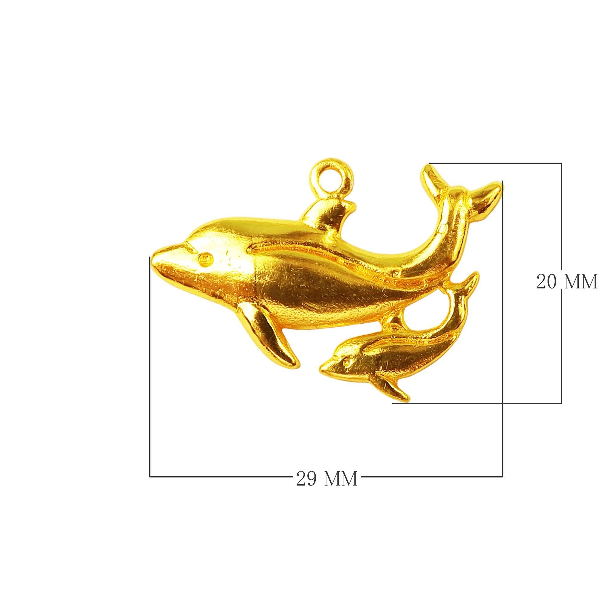 CG-428 18K Gold Overlay Dolphin & Baby Dolphin Charm Beads Bali Designs Inc 
