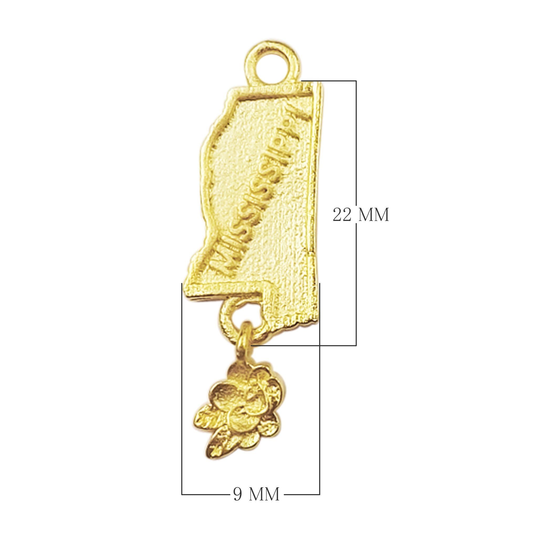 CG-462-22X9MM 18K Gold Overlay Mississippi State Charm Beads Bali Designs Inc 