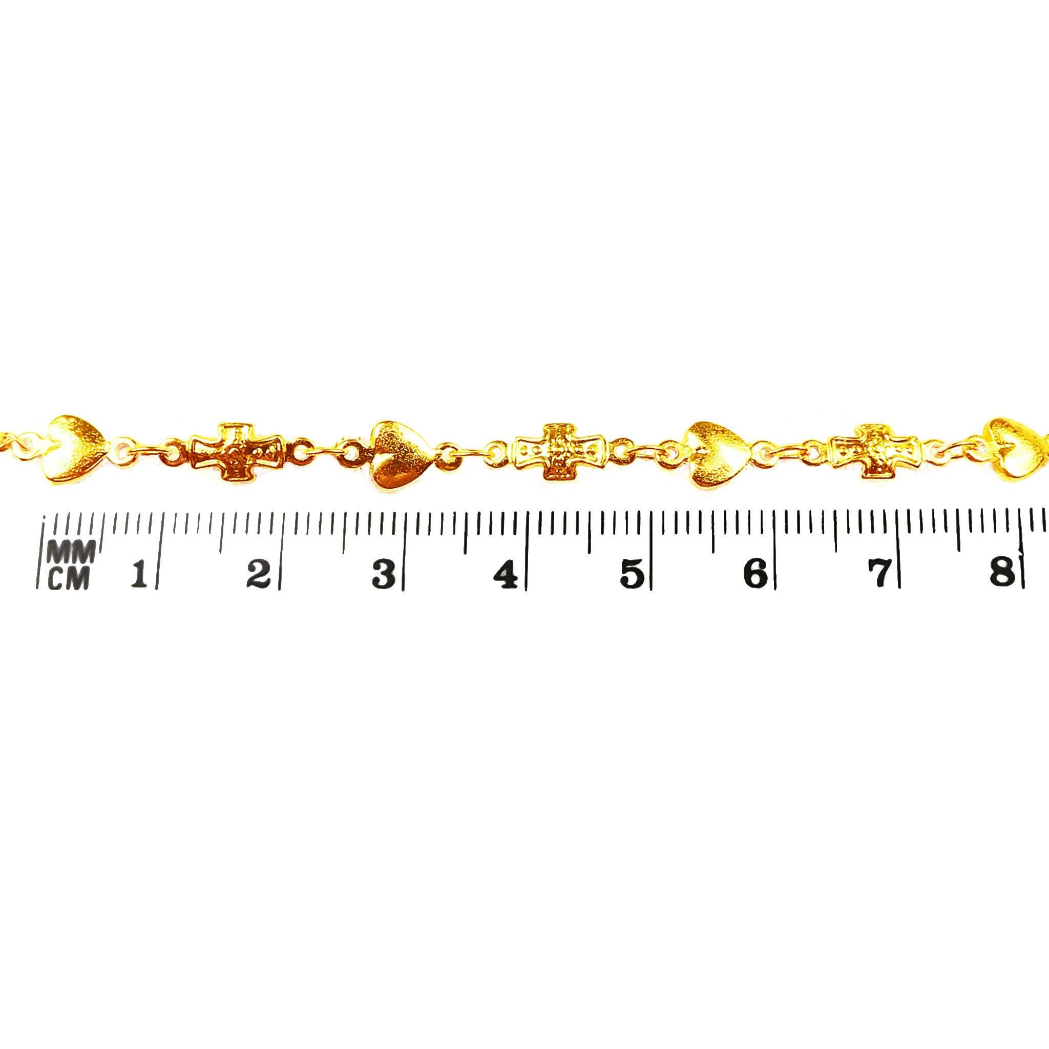 CHG-313 18K Gold Overlay Beading & Extender Chain Cross-8X5MM Heart-5X5MM Beads Bali Designs Inc 