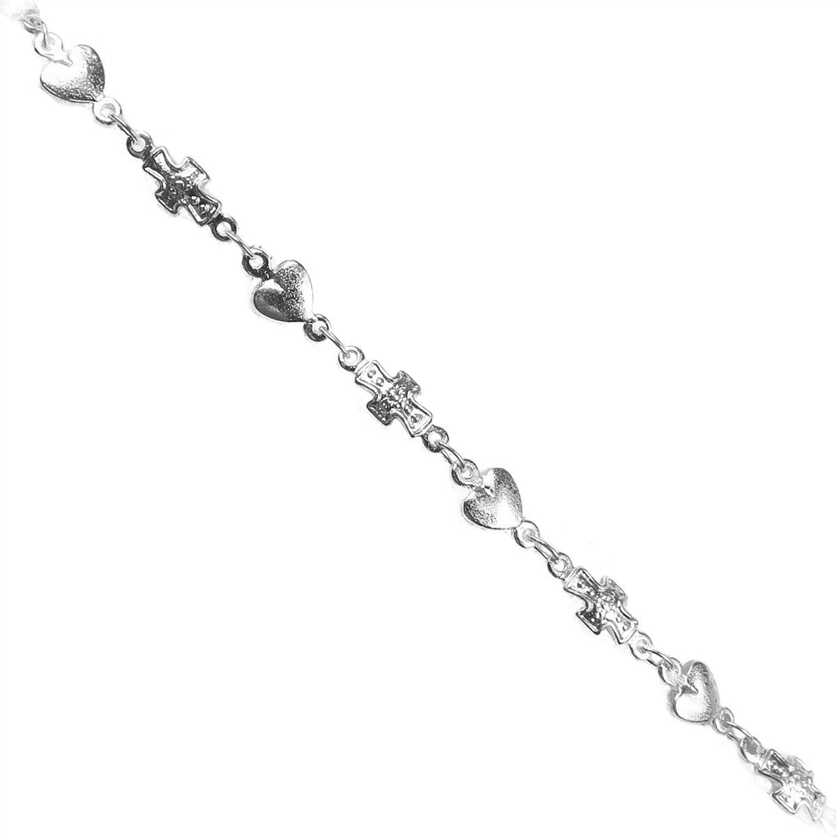 CHSF-313 Silver Overlay Beading & Extender Chain Cross-8X5MM Heart-5X5MM Beads Bali Designs Inc 