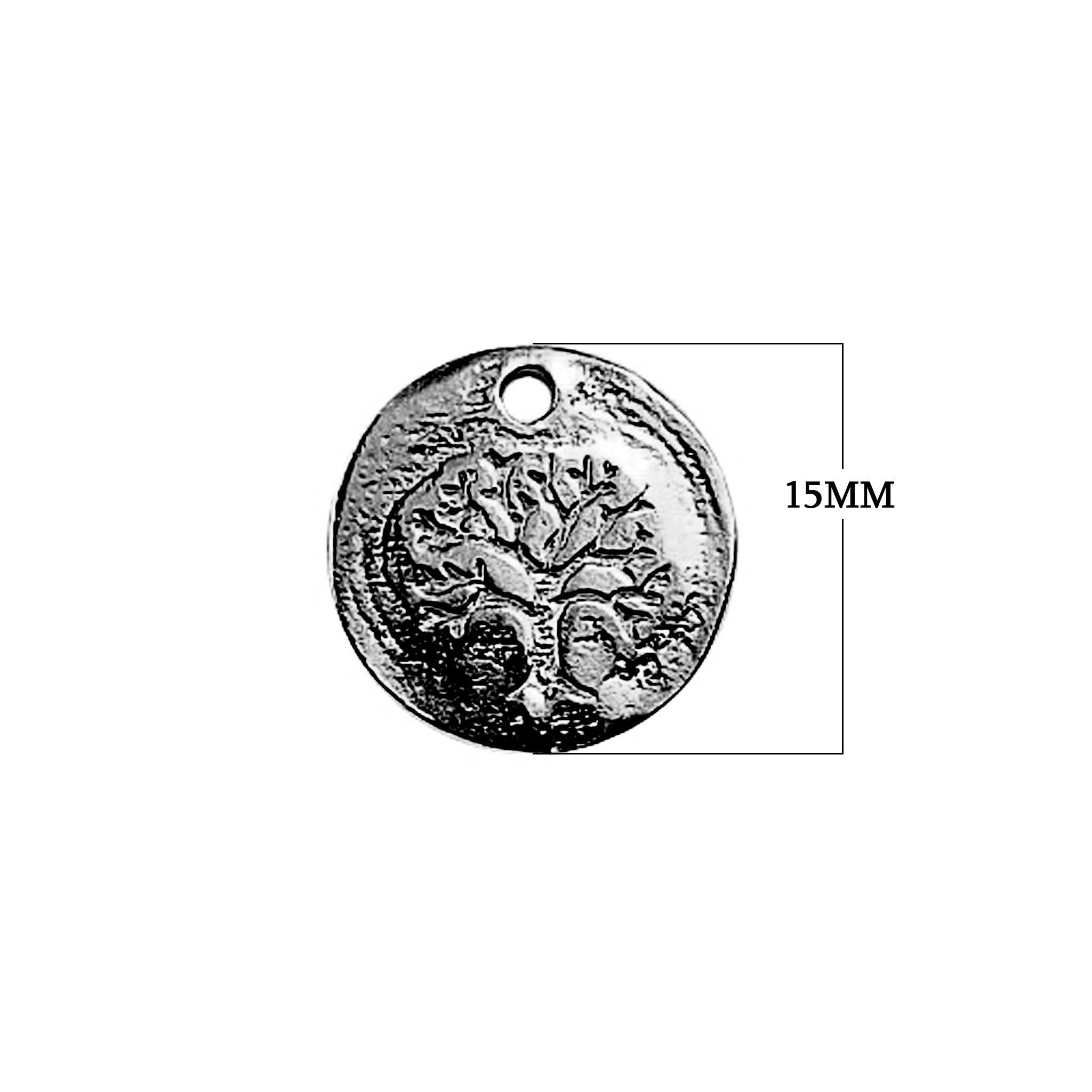 CR-276 Black Rhodium Overlay Natural Charm with Etched Tree Beads Bali Designs Inc 