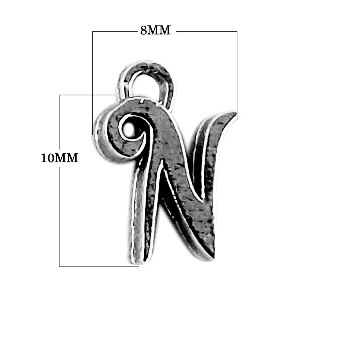 Alphabet N initial pendant crafted with Black Rhodium Overlay Over Copper, handcrafted in India with dark textured finish