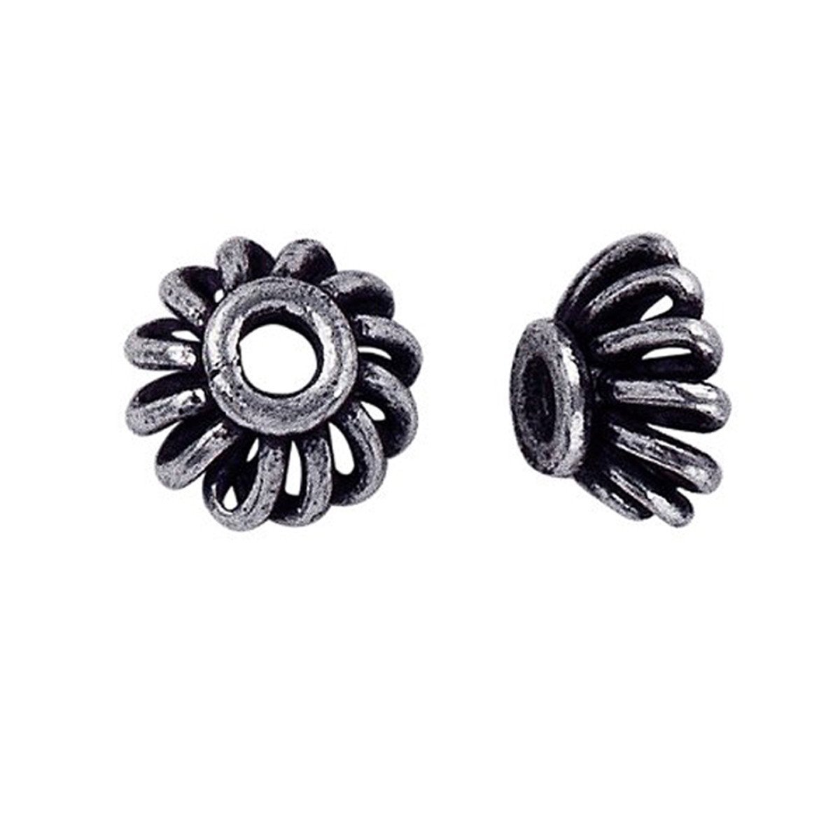 Silver Overlay Over Copper artisan flower bead cap handmade in India with antique oxidized finish.