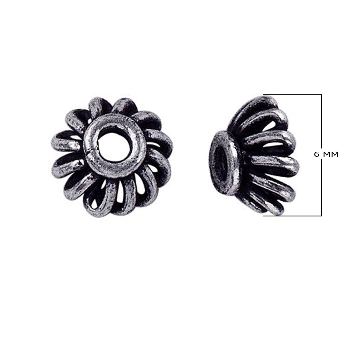 Silver Overlay Over Copper artisan flower bead cap handmade in India with antique oxidized finish.