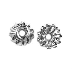 Silver Overlay Over Copper artisan flower bead cap handmade in India with antique oxidized finish.
