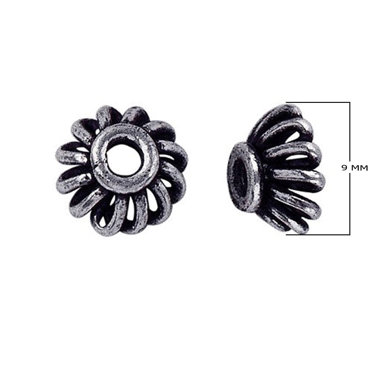 Silver Overlay Over Copper artisan flower bead cap handmade in India with antique oxidized finish.