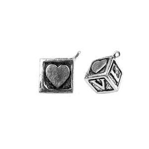CSF-421 Silver Overlay Cube Charm With Heart & love Word Beads Bali Designs Inc 