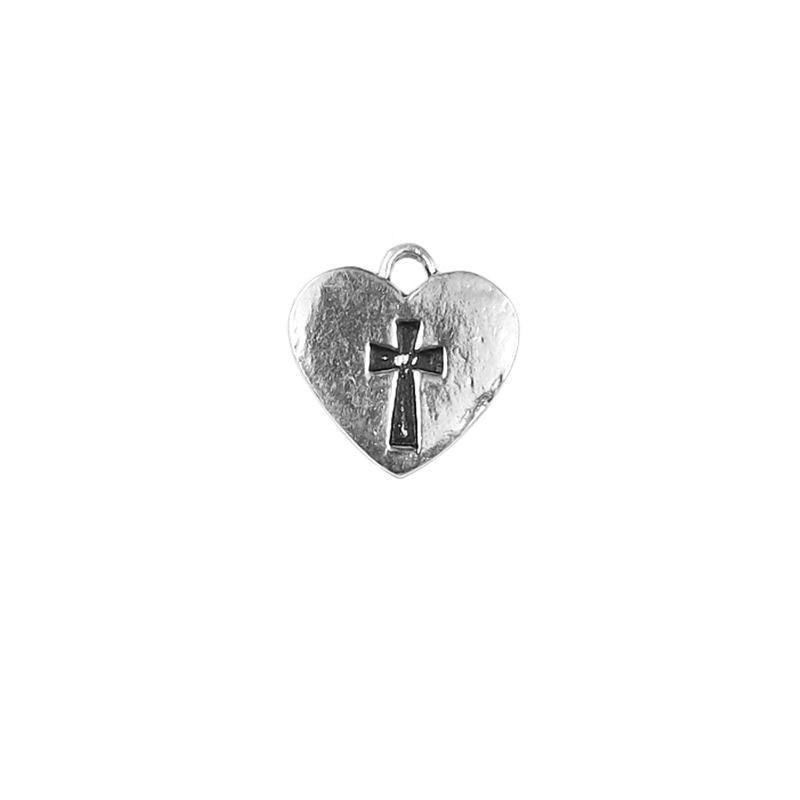 Silver Overlay Over Copper heart cross pendant handcrafted in India with antique finish.