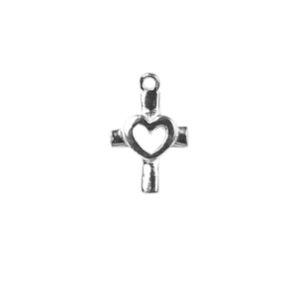 CSF-425 Silver Overlay Cross Charm with Cutout Heart Beads Bali Designs Inc 