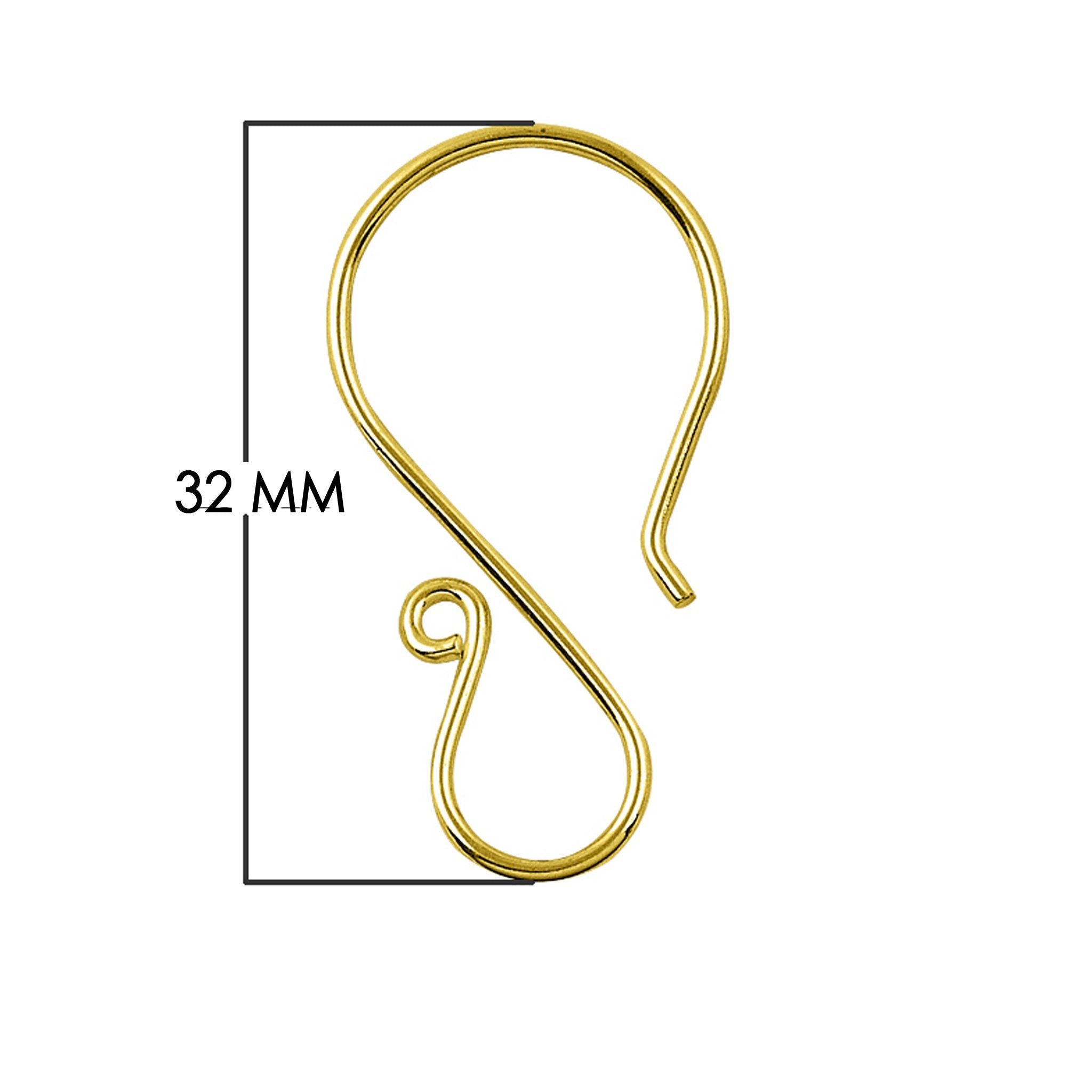 Elegant 18K Gold Overlay Earwire For Earrings With Curved Swirl Design Handcrafted In India