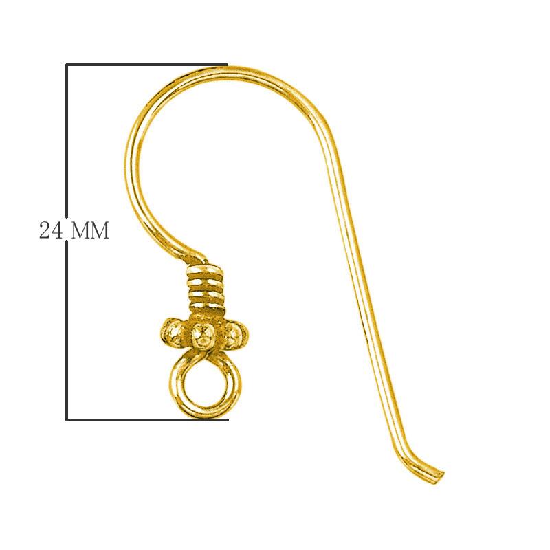 Elegant 18K Gold Overlay India Granulated Coil Earwire For Earrings With Polished Finish Handcrafted In India