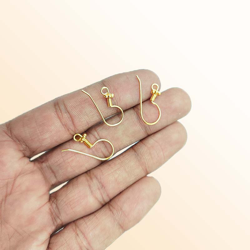 Elegant 18K Gold Overlay India Granulated Coil Earwire For Earrings With Polished Finish Handcrafted In India