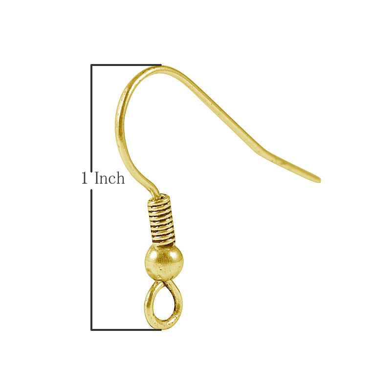 Elegant 18K Gold Overlay India Hook Earwire With Coil And Ball Accent For Designer Earrings Handcrafted In India