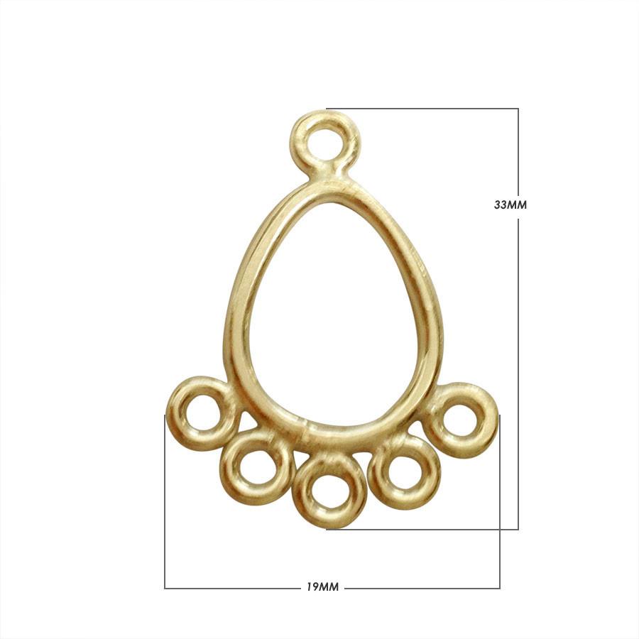 Elegant 18K Gold Overlay India Teardrop Connector With Five Loops For Designer Jewelry Handcrafted In India