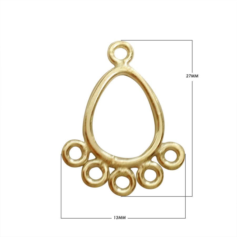 Elegant 18K Gold Overlay India Teardrop Connector With Five Loops For Designer Jewelry Handcrafted In India