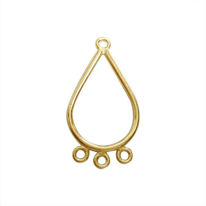 Elegant 18K Gold Overlay India Teardrop Connector With Three Loops For Handcrafted Jewelry Handcrafted In India