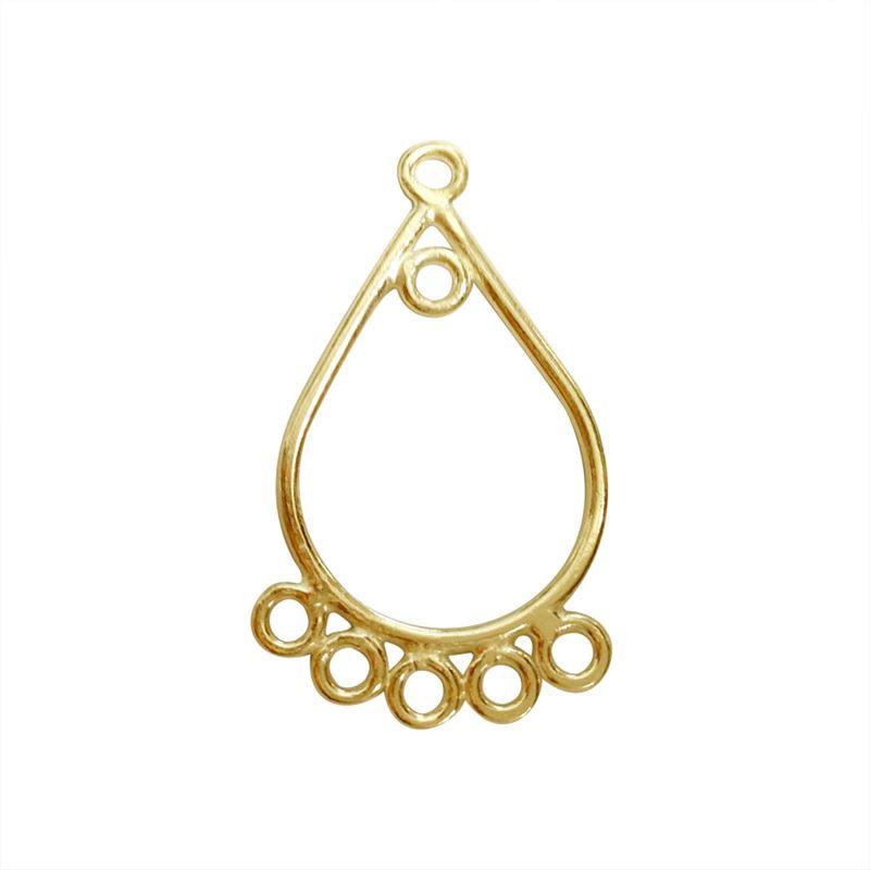 Elegant 18K Gold Overlay India Teardrop Connector With Six Loops For Handcrafted Jewelry Creations Handcrafted In India